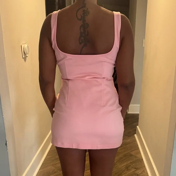 AREA Pink Mini Dress with Black and Orange Floral Design - Picture 3 of 7